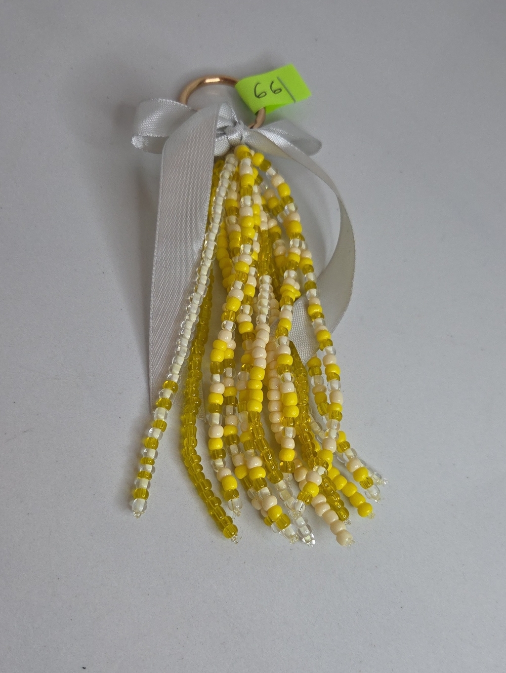 66 - Yellow Beaded Tassel Bag Charm with Ribbon